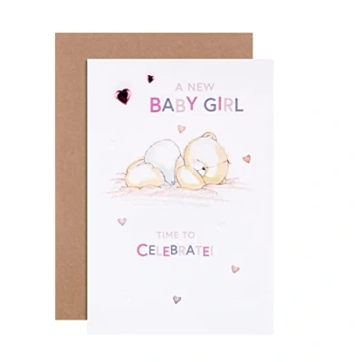 Image of Hallmark Baby Girl Birth Card Forever Friends Pink Design