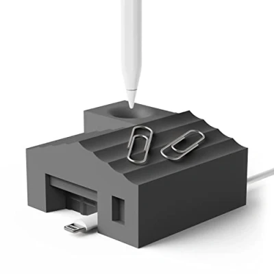 Image of elago Pencil Home Stand Compatible with Apple Pro (1st &amp; 2nd Generation) and (USB C) Other Pens, Stylus, Lightning Cable Organizer (Dark Grey)