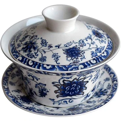 Image of Eplze YBK Tech 10oz Large Gaiwan, Porcelain Kung Fu Tea Cup and Saucer with Lid, Chinese Traditional Sancai Bowl (1#)