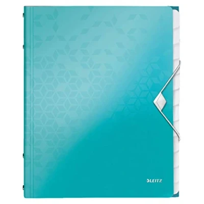 Image of Leitz A4 Divider Book, Holds Up to 200 Sheets, Integrated Index with 12 Compartments, Elastic Closure, Metallic Ice Blue, WOW Range, 46340051