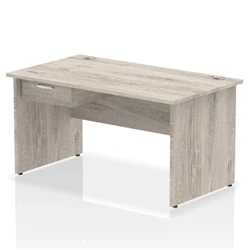 Image of Impulse 1400x800 Desk Grey Oak Top Panel End 1x1 Drawer Fixed Ped