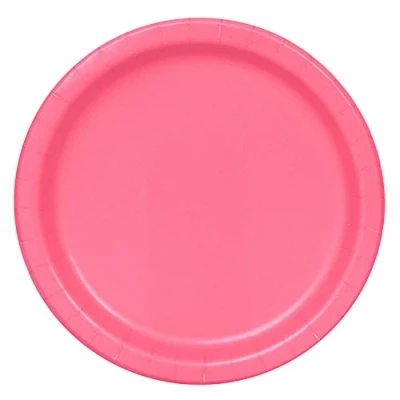 Image of Solid Hot Pink Round Paper Dinner Plates (22cm) 16 Count Sturdy &amp; Elegant for Parties and Events
