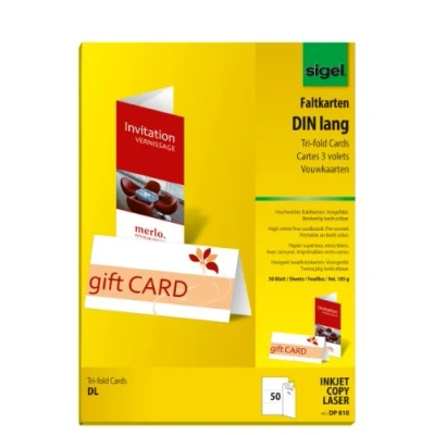 Image of SIGEL DP810 Greeting Cards, DL (A4) , 50 sheets equal to Pieces