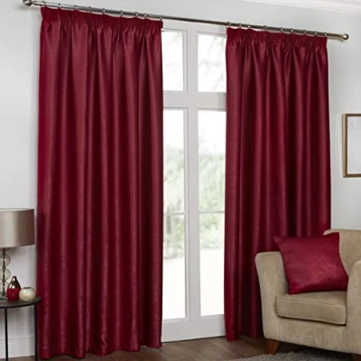 Image of Belgravia CRANBERRY Red Blackout Lined Curtains, Door Cushion Covers and Tiebacks. (Tie Backs (2))