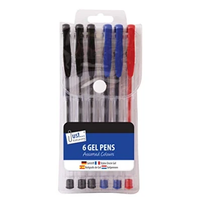 Image of Just stationery Gel Pen (Pack of 6), Black, Blue, Red, 1225