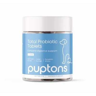 Image of Total Probiotic Tablets for Dogs Complete Digestive Support Yeast Infection Treatment Wind, IBS &amp; Diarrhoea Relief Reduce Itching Chicken Flavour (60 Tablets)