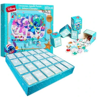 Image of Disney Stitch Jigsaw Puzzle Advent Calendar 2024 Christmas Countdown for Adults Teens Kids, Gifts