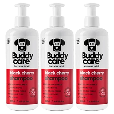 Image of Black Cherry Dog Shampoo by Buddycare Deep Cleansing for Dogs Scented With Aloe Vera and Pro Vitamin B5 (500ml x3)