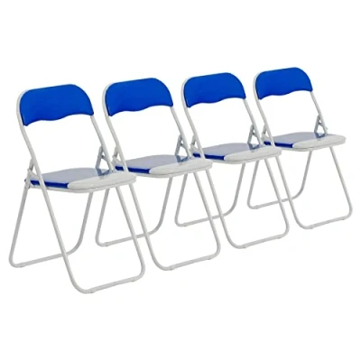 Image of Harbour Housewares Blue/White Padded, Folding, Desk Chair Pack of 4