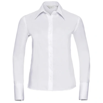 Image of Russell Athletic Collection Womens/Ladies Ultimate Long Sleeved Shirt (White) Cotton Size 12 UK