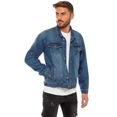 Image of 989Zé ENZO Mens Jacket Casual Classic Denim Regular Fit Western Style Trucker Coat EZJ391 BLUE S