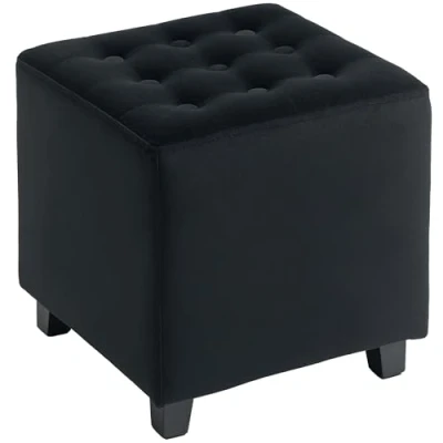 Image of HOMCOM Small Footstool Ottoman, Velvet Footrest, Square Foot Stool with Rubber Wood Legs and Padded Seat for Living Room, Bedroom, Entryway, 35 x 35cm, Charcoal Grey
