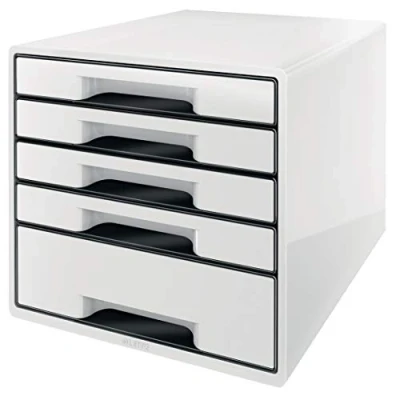 Image of Leitz 5 A4 Drawer Cabinet with Marker Pen and Transparent Tray, Organiser, Wow Range, White/Black