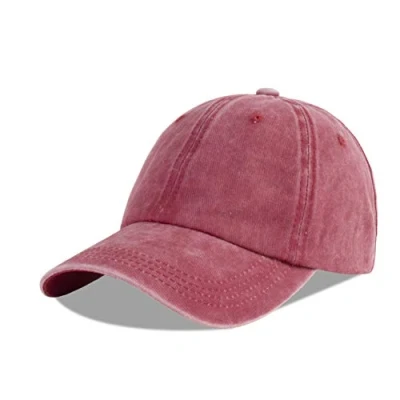 Image of LANGZHEN Unisex Baseball Cap 100% Cotton Fits Men Women Washed Denim Adjustable Dad Hat (Burgundy, Large)