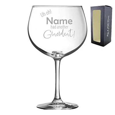 Image of Personalised Engraved Novelty Juniper Gin Balloon with Gincident Design, Gift Boxed, Personalise Any Name
