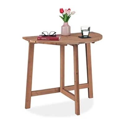 Image of Relaxdays Folding Table, Semi Circular, HxWxD: 74 x 80 50 cm, Balcony &amp; Garden, Fir, Outdoor, Wall Tabletop, Brown, Wood, 74x80x50cm