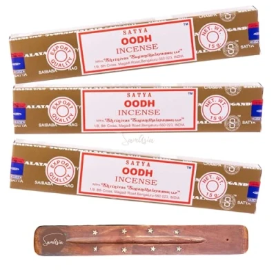 Image of Satya Nag Champa Oodh incense sticks x3 pack with SAMASIA holder Used for Aromatherapy, Spa, Yoga, Weddings, Meditation, Healing, Positivity and Relaxation