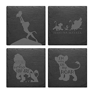 Image of Lion King Simba Hakuna Slate Mat Engraved Set Of 4 Coasters (Lion Mix)