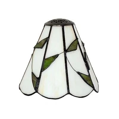 Image of AIBOTY 6 Inch Tiffany Style Lampshade Replacement, Green Leaves Stained Glass Lamp Shade Only for Table Lamps Pendant Wall Lights,Beige,Small Hole