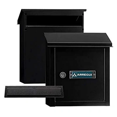 Image of ARREGUI V4034 Complete Post Box Pack. Letter Panel + Wall Through Letterbox Cover and Rear Mailbox Galvanised Steel Size S (A5) Black