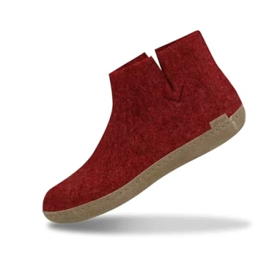Image of GLERUPS Boot Slippers Women and Men with Leather Sole (Red) Unisex Wool Slipper Boots Comfy Men&#039;s Women&#039;s Cosy Gents Ladies