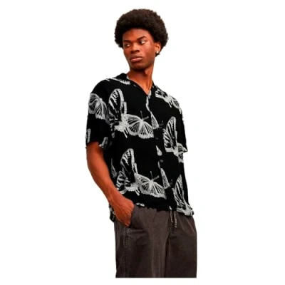 Image of Jack &amp; Jones Jcojeff Resort Relax Shirt, Men&#039;s, Size: Medium, White/black