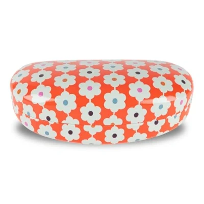 Image of LAGO TERRA Retro Floral Print Hard Shell Sunglasses Case Daisy Chain Orange (Large)