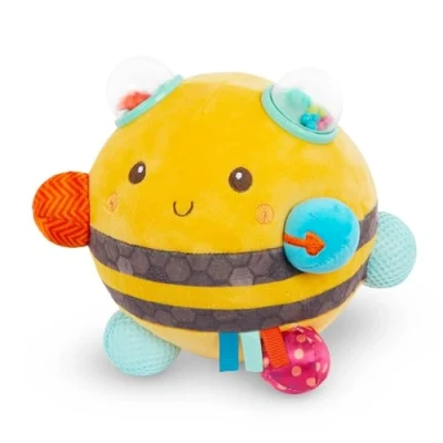 Image of B. toys Fuzzy Buzzy bee Plush bumble Interactive soft sensory toy with sounds, 0 months+