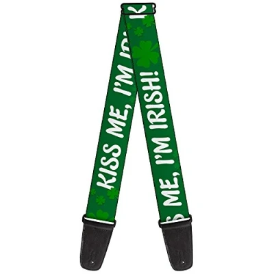 Image of Buckle Down GS W31108 &quot;KISS ME, I&#039;M IRISH! Clovers Green/White&quot; Guitar Strap