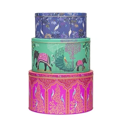Image of Sara Miller India Elephants Set of 3 Rd Cake Tins 250(d) x 145mm 225(d) 120mm 198(d) 105mm