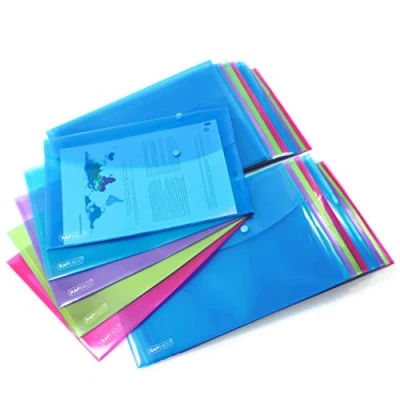 Image of Rapesco 1494 Popper Wallets, A4+ / Foolscap, Assorted Transparent Colours, Pack of 20