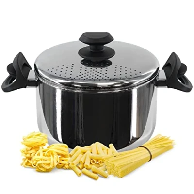 Image of 22 cm Stainless Steel Pasta Pot Spaghetti with Locking Strainer Lid Induction