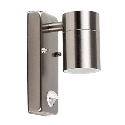 Image of MiniSun Modern Stainless Steel Outdoor Garden Wall Down Light with PIR Motion Sensor IP44 Rated Complete a 5w LED GU10 Bulb [3000K Warm White]