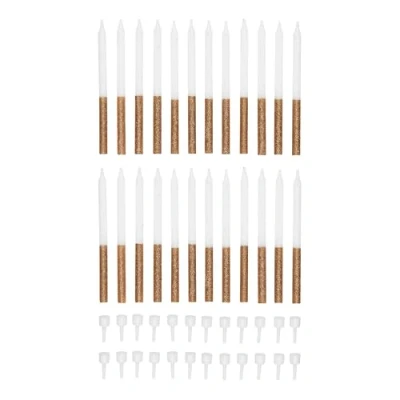 Image of Tala 24 Gold Glitter Candles, Includes Holders, Perfect for Parties and Events