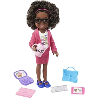 Image of Barbie GTN93​ Chelsea Can Be Playset with Brunette Boss Doll (6 Inch/15.24 cm), Briefcase, Computer, Cell Phone, Planner, Mug, Desk Plate, Great Gift for Ages 3 Years Old &amp; Up ​, Multicolor