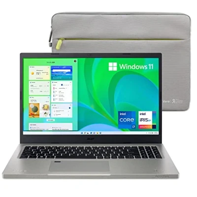 Image of acer Aspire Vero AV15 51 7617 Green PC 15.6&quot; FHD IPS 100% sRGB Display 11th Gen Intel Core i7 1195G7 Iris Xe Graphics 16GB DDR4 512GB NVMe SSD Wi Fi 6 PCR Materials Sleeve