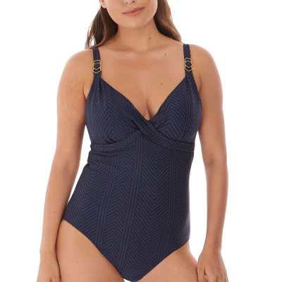 Image of Fantasie Women&#039;s Long Island Underwire Deep Plunge Wrap One Piece Swimsuit, Ink, 36D