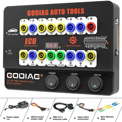 Image of GODIAG OBD2 Breakout Box, GT100 Protocol Detector with Voltage Display, 16PIN ECU Connector OBD Main Line &amp; Multi Function Jumper for Vehicle Maintenance/Diagnosis/Programming/Coding