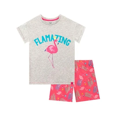 Image of Harry Bear Girls Flamingo Short Pyjamas Grey Age 9 to 10 Years