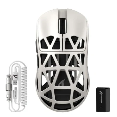 Image of ATTACK SHARK R2PRO 45g SUPERLIGHT Magnesium Alloy Mouse, PixArt PAW3950 Sensor, 42000DPI, 8000Hz Wireless Polling Rate, 2.4G/BT/Wired Gaming Programmable Mice with Coiled Cable, PC/Mac, Retro