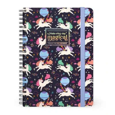 Image of Legami Large Spiral Ruled Notebook A5 Format, Notebook, Contains 1 Sheet of Stickers, 160 Detachable Pages, FSC Paper, Elastic Closure, 15 x 21 cm, Unicorn Theme