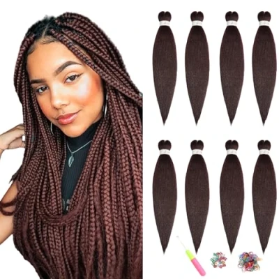 Image of ShowJarlly Pre Stretched Braiding Hair 8Packs/Lot Natural Yaki Texture Extensions Professional Soft Synthetic Fiber Easy Braids Hot Water Setting DIY Box (26inch, 99J#)