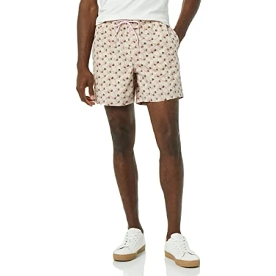 Image of Amazon Essentials Men&#039;s 6 Inch Inseam Drawstring Shorts, Lavender Palm Leaf Print, XS