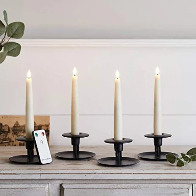 Image of Lights4fun Set of 4 Ivory TruGlow® Short Taper Candles Flameless LED Remote Battery Timer 17cm