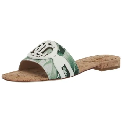 Image of Lauren Ralph Women&#039;s Alegra Sandal, Green Multi/Snow White, 8 UK