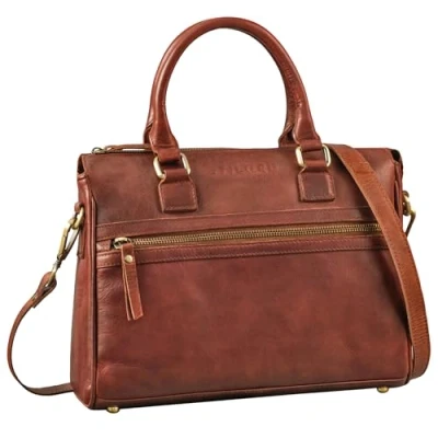 Image of STILORD &#039;Corrine&#039; Fashionable Leather Tote Bag for Women Shopping Handbag with Compartments Ladies Shoulder Medium Shopper Zip Real Leather, Colour:porto cognac