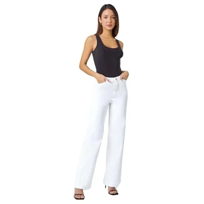 Image of Roman Originals Wide Leg Jeans for Women UK Ladies Denim Trousers Palazzo Pants Jeggings Stretchy Cotton Summer Winter Autumn Spring Smart Office Work Party Flattering Bottoms White Size 12