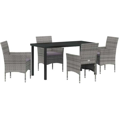 Image of vidaXL 5 Piece Garden Dining Set Grey Poly Rattan