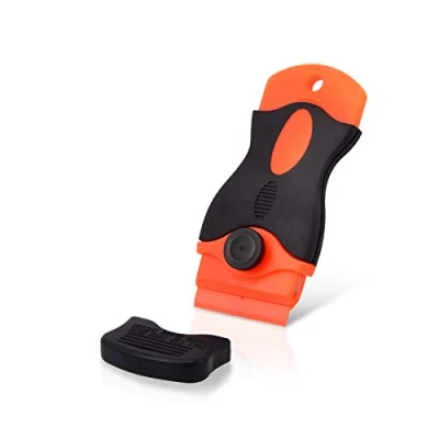 Image of Ehdis Plastic Scraper, Razor Blade, Adhesive Remover, Sticky Remover for removing Lable, Glue, Decal in the Glass, Window, Floor, Orange