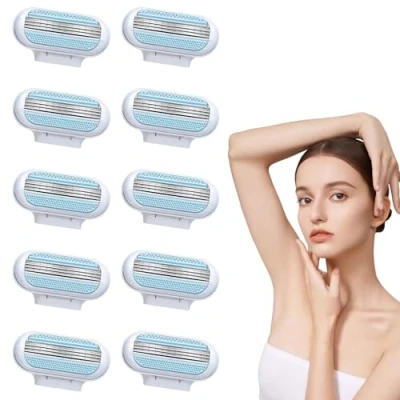 Image of 10 Pcs Women&#039;s Razor Blades Refills Compatible with Gillette Venus Blades, 3 Layer Blade Design Refills, Washable Easy to Replace Deliver an Extra Smooth Shave that Lasts(Blue)